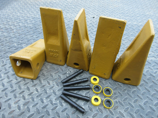 Set of 5- 1U3302 Cat Style Bucket Teeth Tooth & 9J2308 Pin 8E6259 Retainer Excavator
