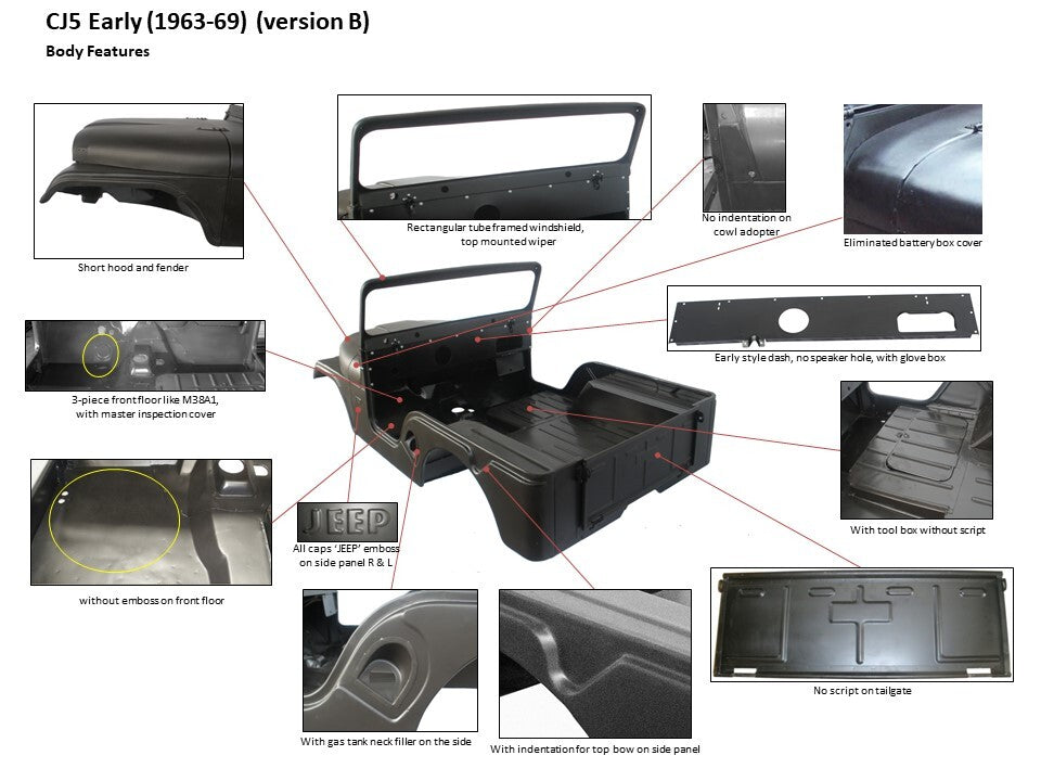 1963-1969 CJ5 BODY TUB BODY  JEEP