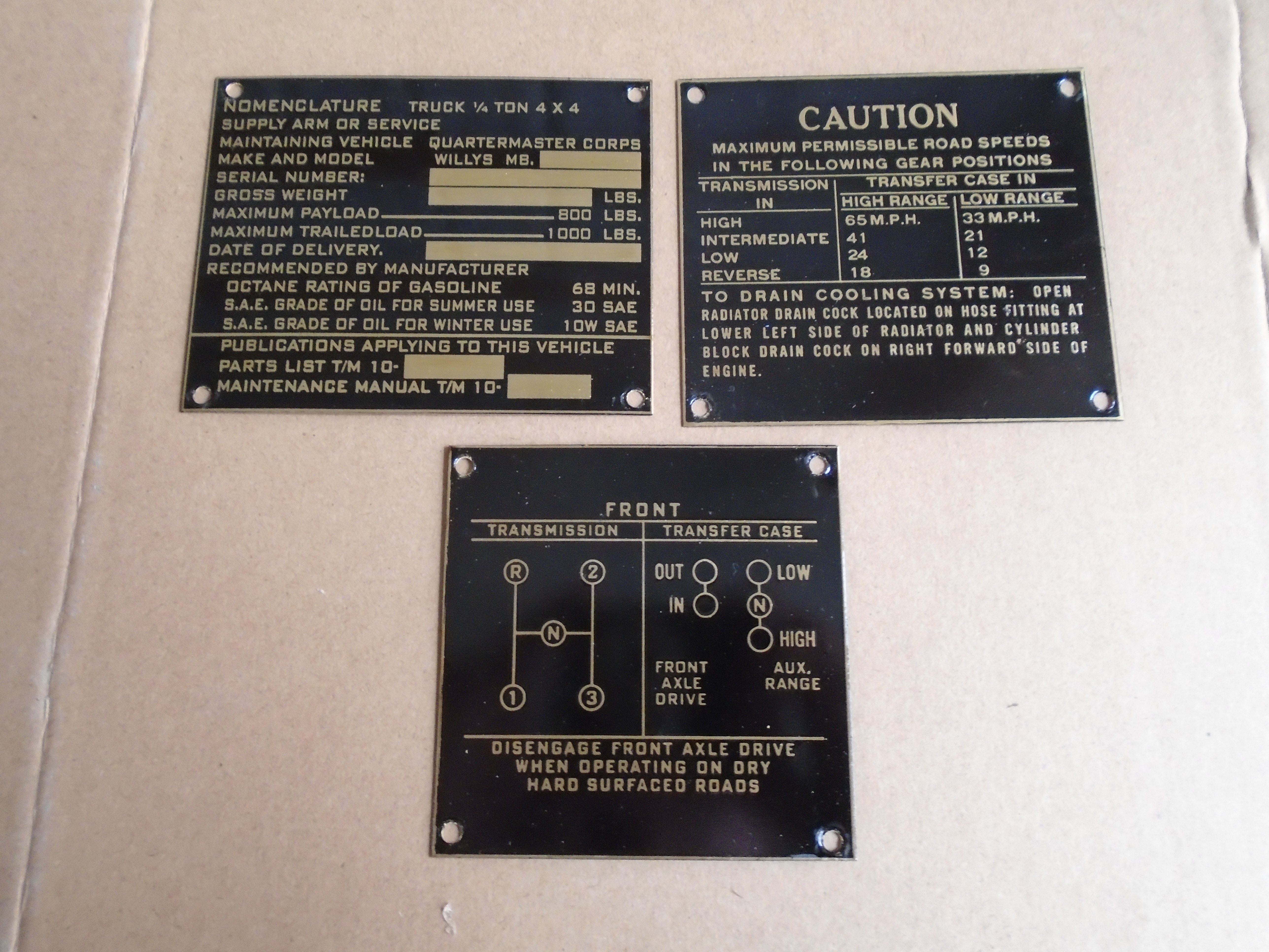 Unit Data Tag MB Willys Set of 3 Data Tag Series 2 – C&C Equipment LLC