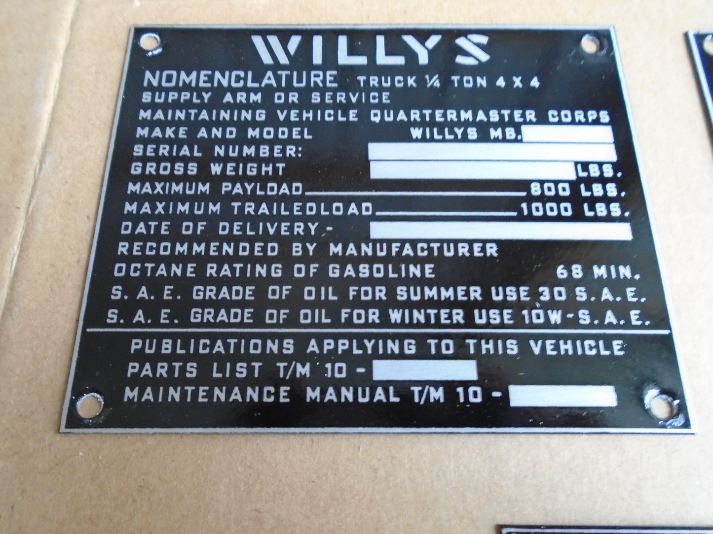 MB Willys Set of 3 Data Tag Series 3