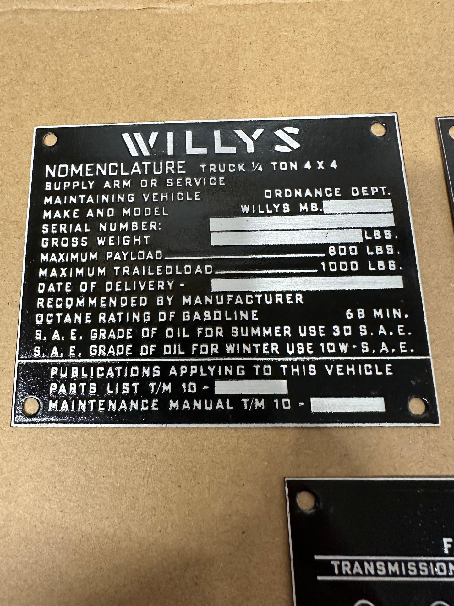 MB Willys Set of 3 Data Tag Series 4