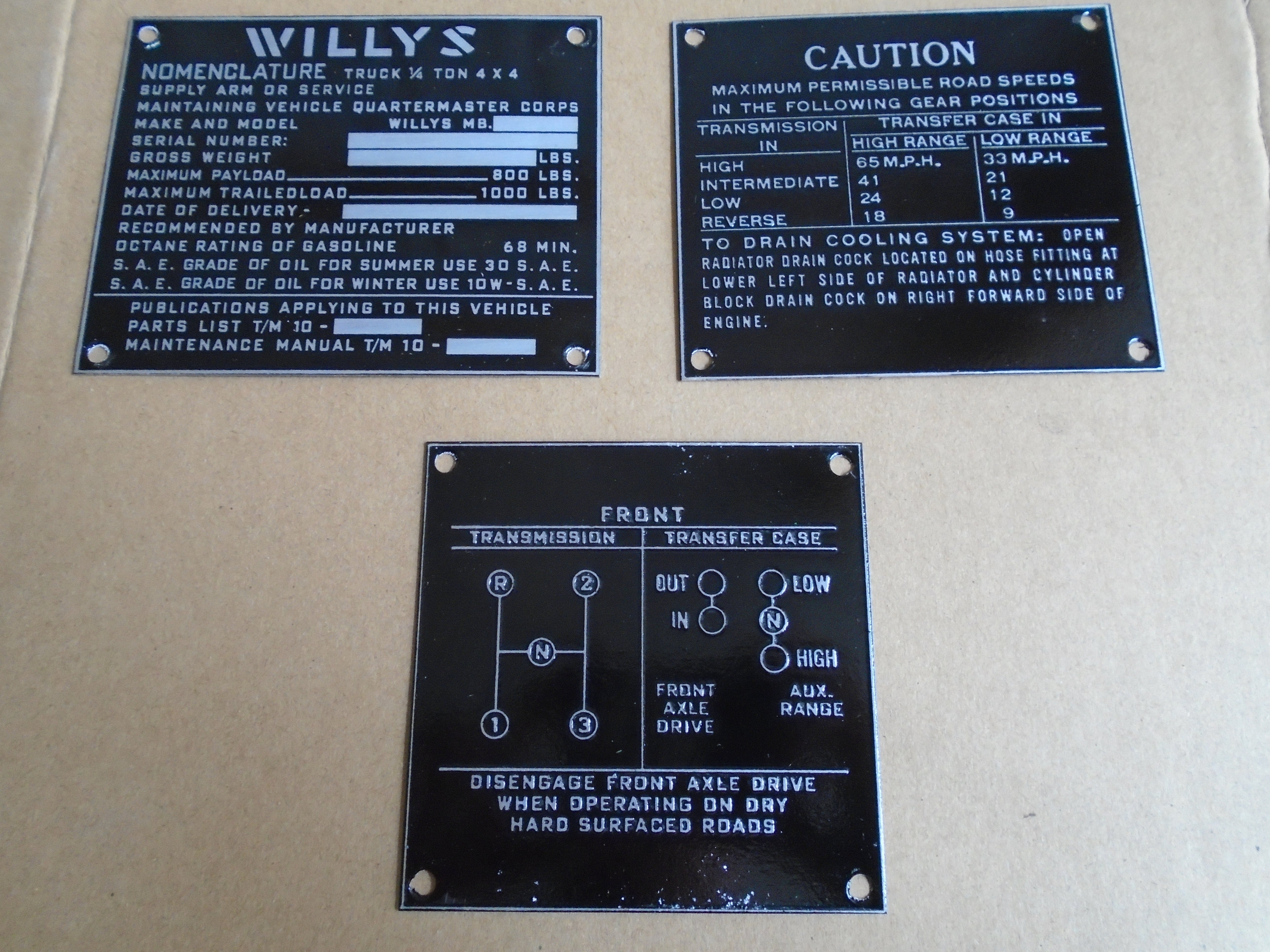 Unit Data Tag MB Willys Set of 3 Data Tag Series 3 – C&C Equipment LLC