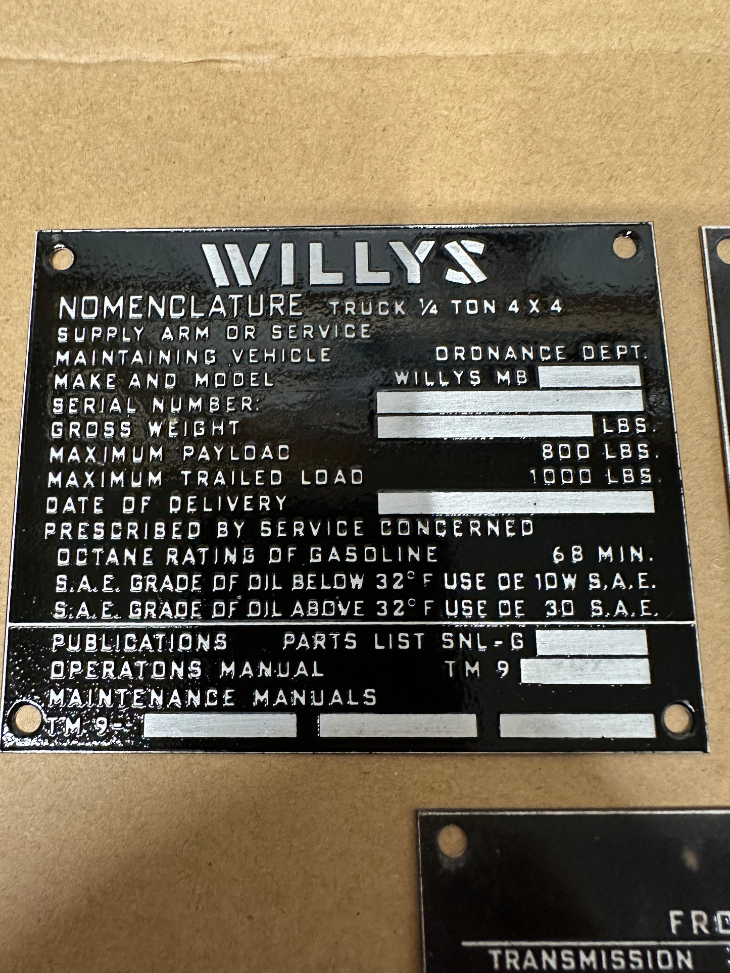 MB Willys Set of 3 Data Tag Series 6