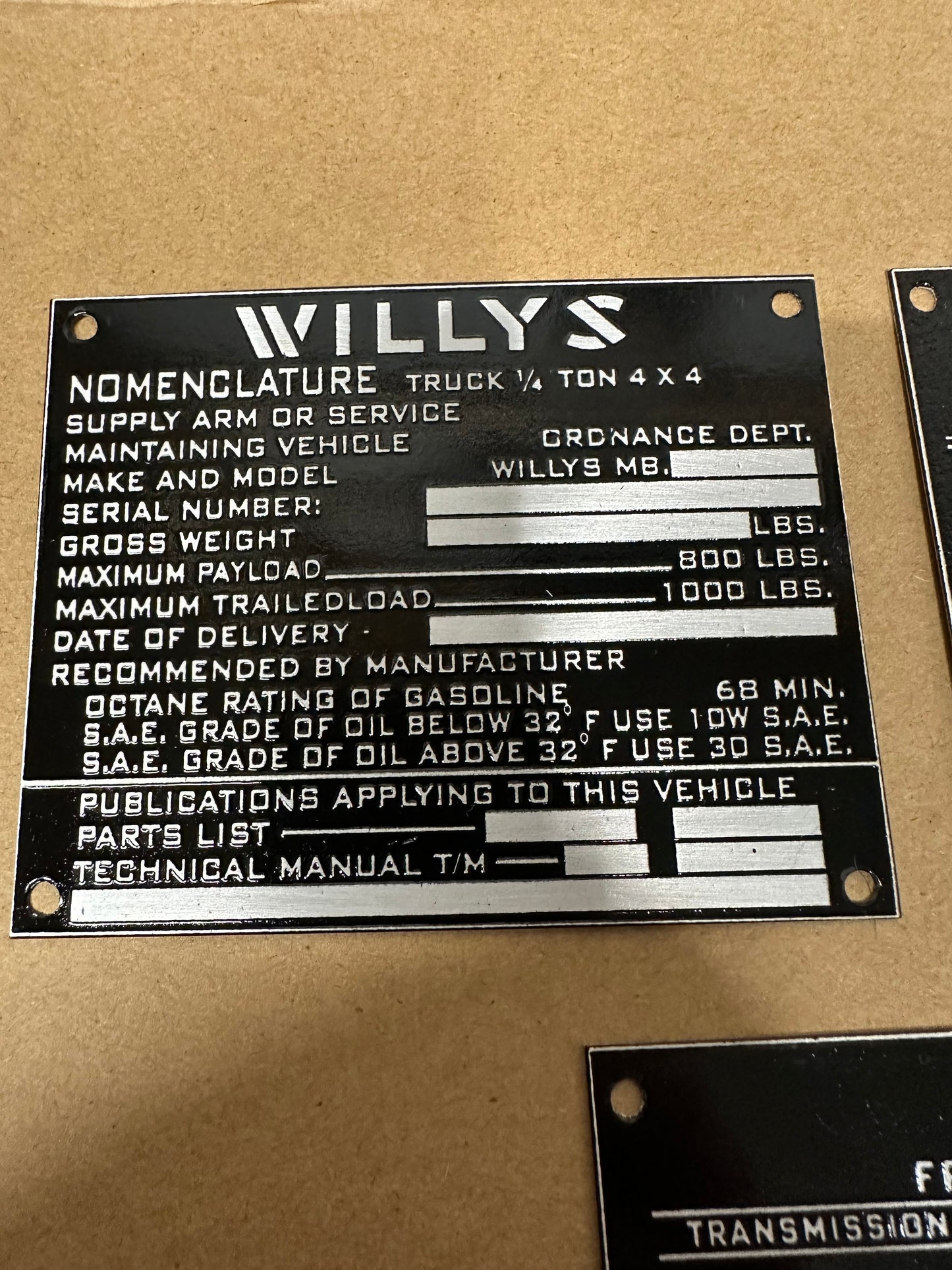 MB Willys Set of 3 Data Tag Series 5