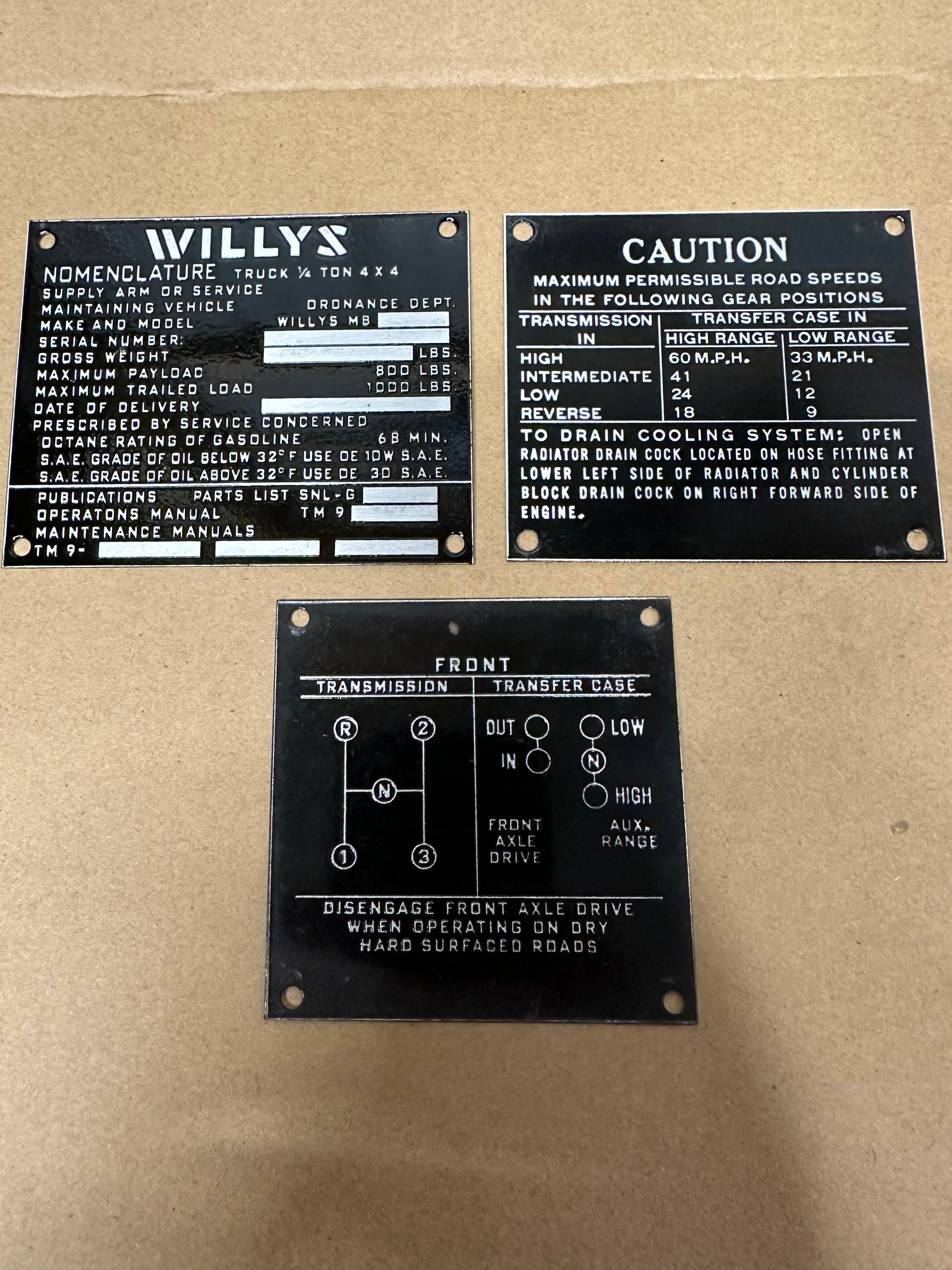 Unit Data Tag MB Willys Set of 3 Data Tag Series 6 – C&C Equipment LLC