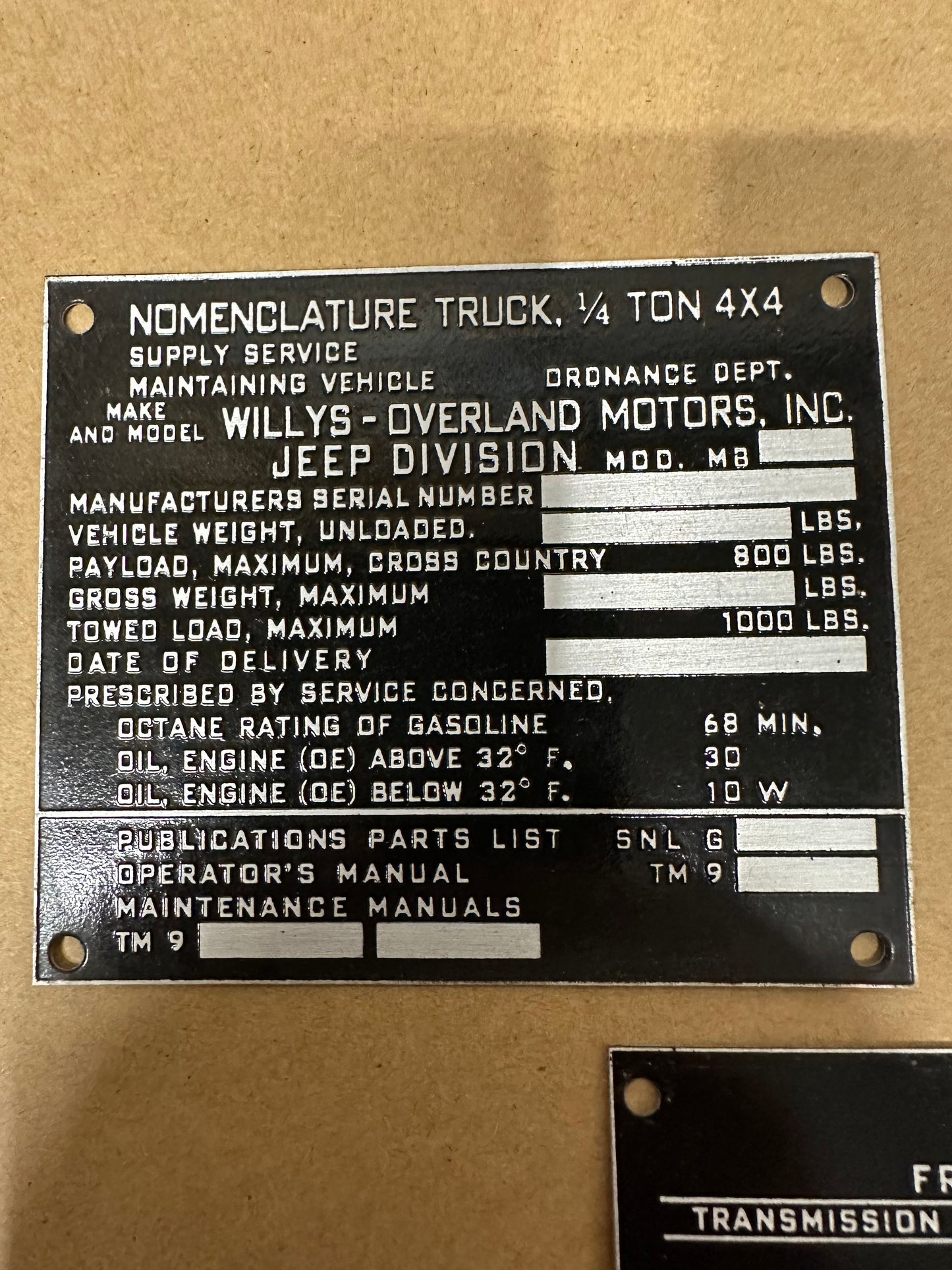 MB Willys Set of 3 Data Tag Series 7